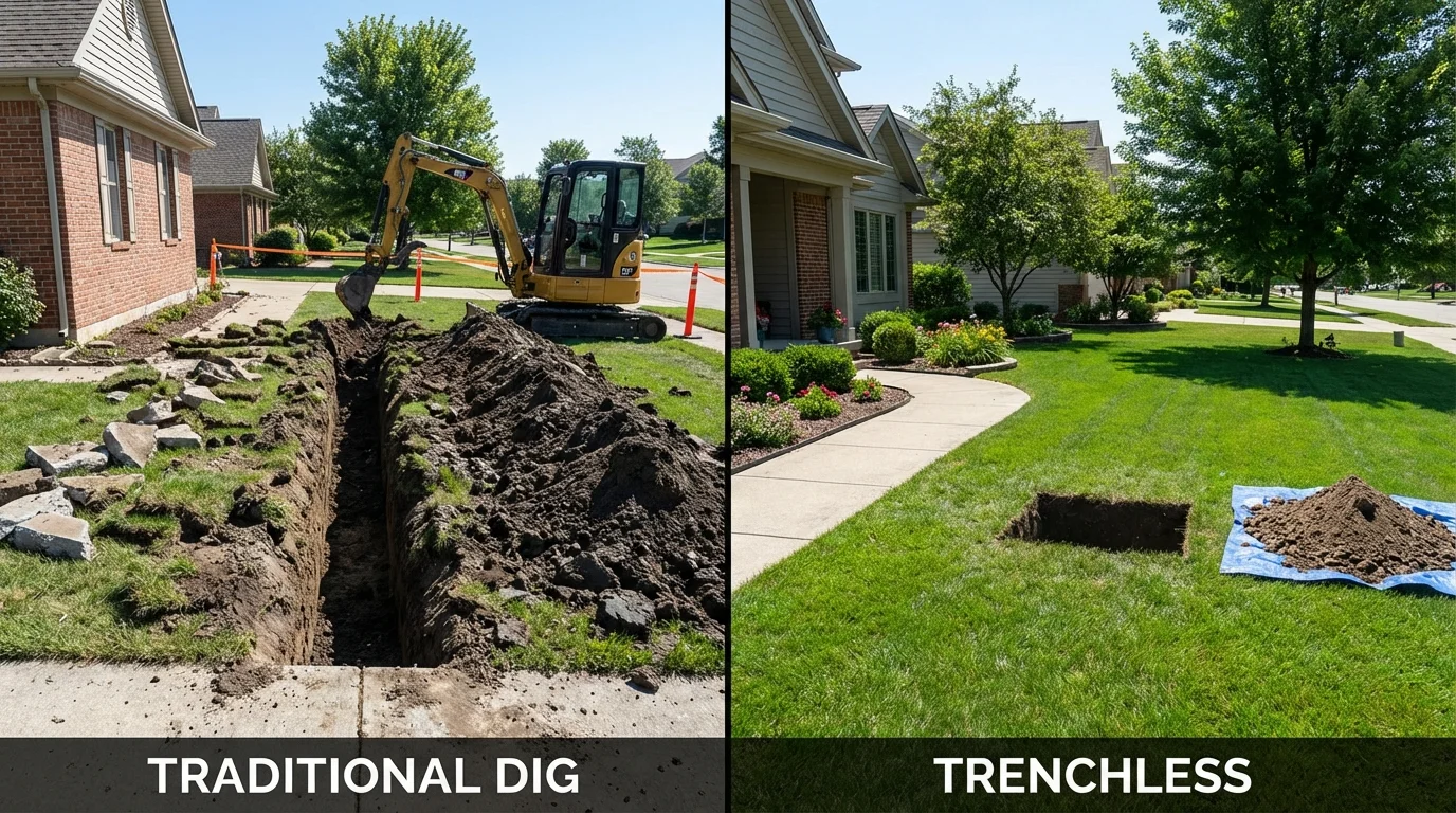 Trenchless sewer repair with minimal yard damage versus traditional excavation in Orinda, CA